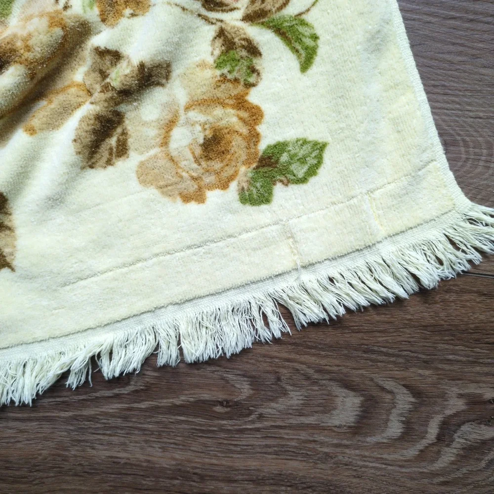 Vintage Cannon Royal Family 4pc Towel Set‎ Yellow Floral Rose Fringed Bath Hand